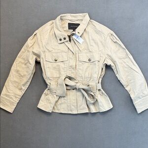 NWT Banana‎ Republic Linen Aviator Tie Waist Jacket Tan XS Natural Stone